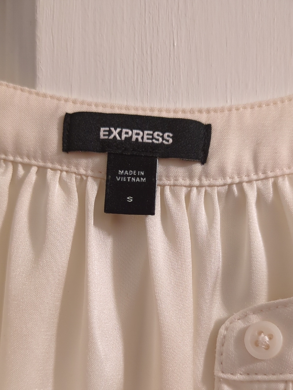 Express Cream Cap-Sleeve Henley Blouse - Picture 3 of 3